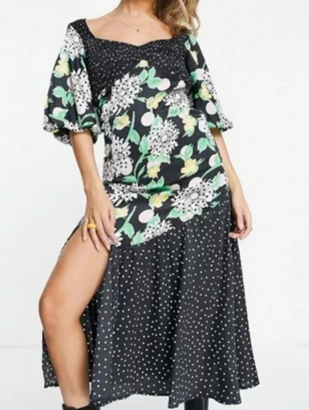 ASOS Design Mixed Print Shirred Midi Dress Size 14